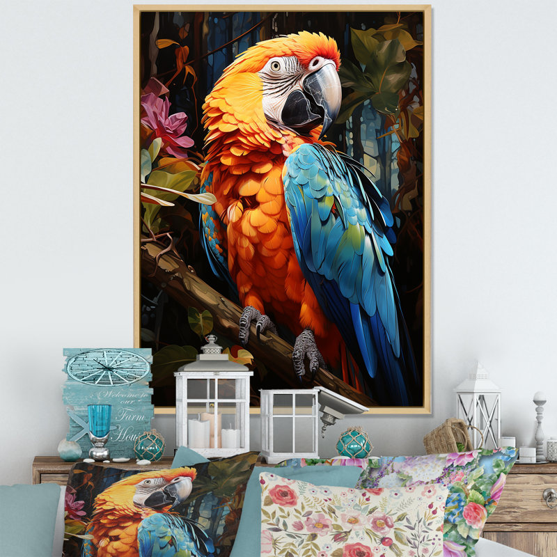 Perroquet, jungle tropicale, euphonie sur toile, Gold Floater Framed, 40" H x 30" W