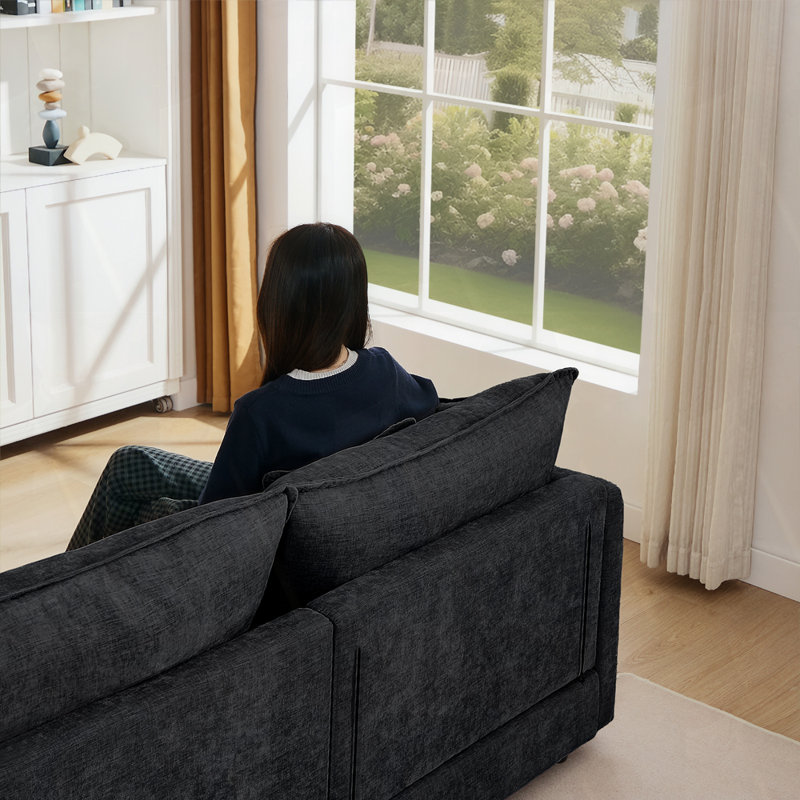 Boneless Modular Sectional Sofa, L Shaped Couch Set For Living Room, 3-Seater Comfy Cloud Couches With Movable Ottoman, Black