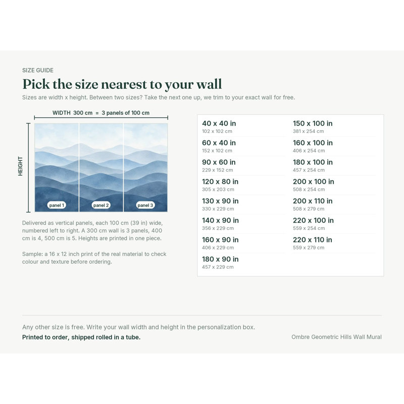 Ombre Geometric Hills Wallpaper Mural, Peel and Stick Kids Room Wall Mural, Watercolor Nursery Wallpaper Made to Measure