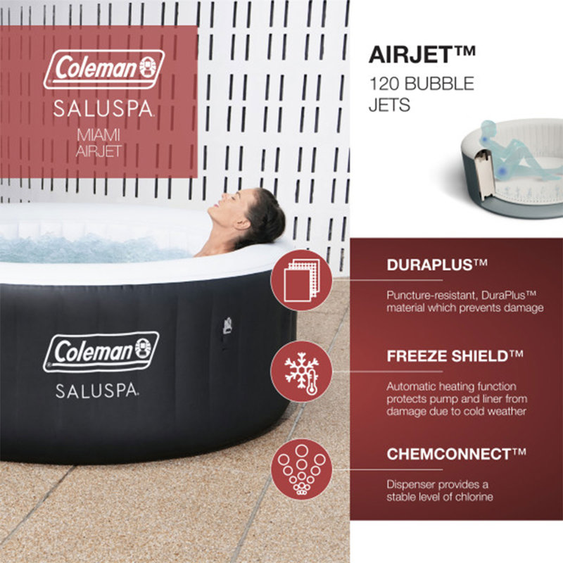 Coleman SaluSpa AirJet Inflatable Round Hot Tub with 60 Soothing Jets, Black