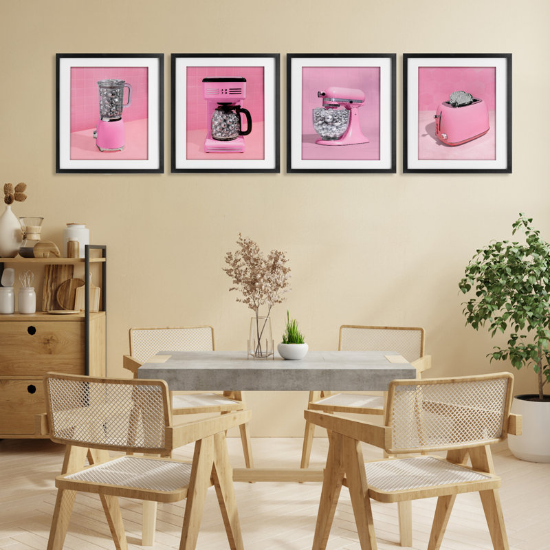 Ensemble de 4 verres à cocktail Disco, 16 x 13, Cadre noir minuit sous verre