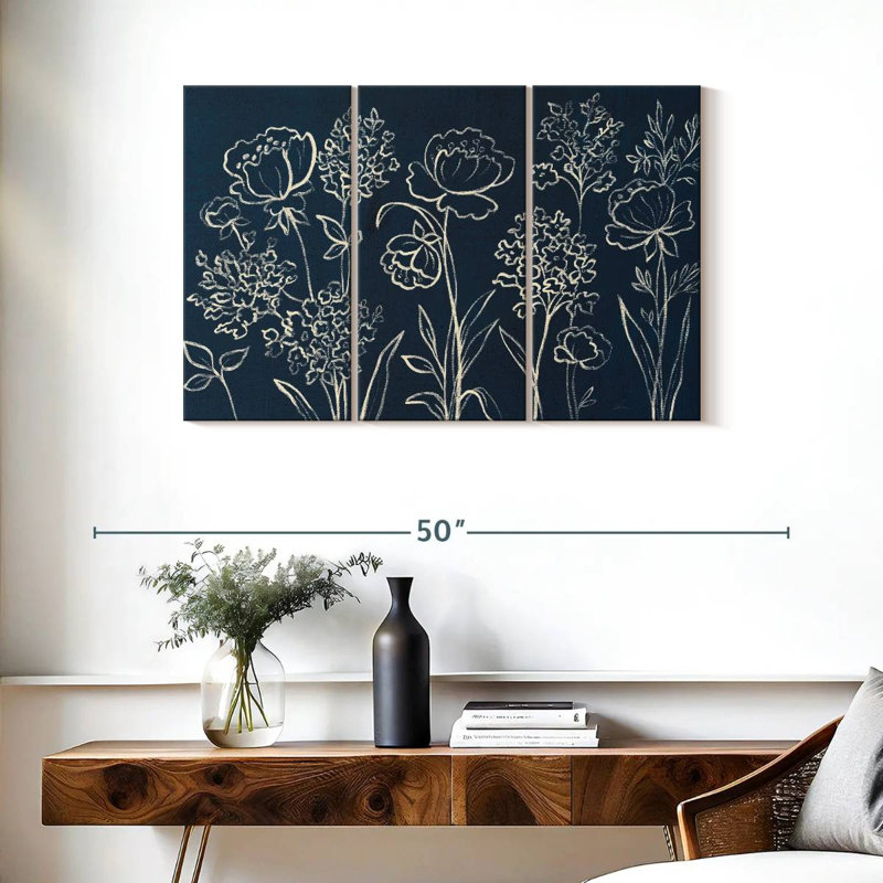 Harnek An Indigo Floral I, H 24 po x l 38 po