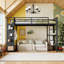Lit mezzanine simple en métal UnaNidus avec garde-robe, tablettes de rangement et panneau perforé pour économiser de l'espace