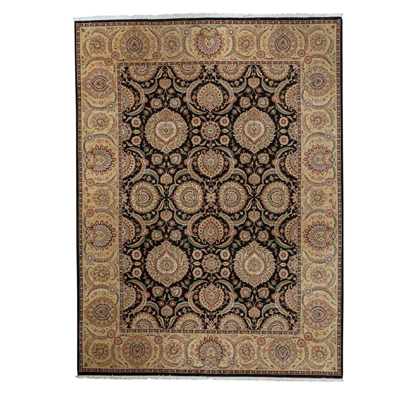 Tapis oriental vert foncé / or / brun / ivoire en laine noué à la main 8 pi 9 po x 11 pi 9 po Oriental