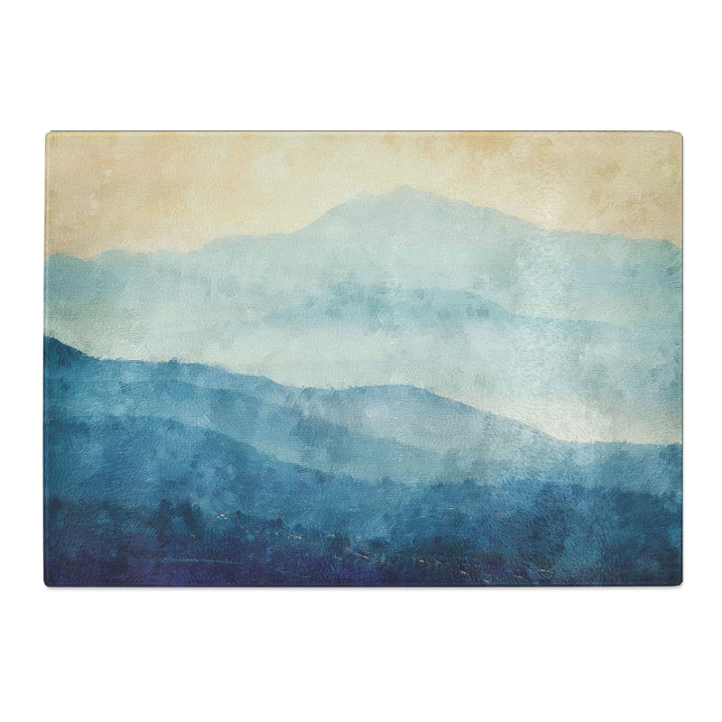 Tempered Glass Mountain Fog in Crete Greece Chopping Board, 20 cm x 28.5 cm