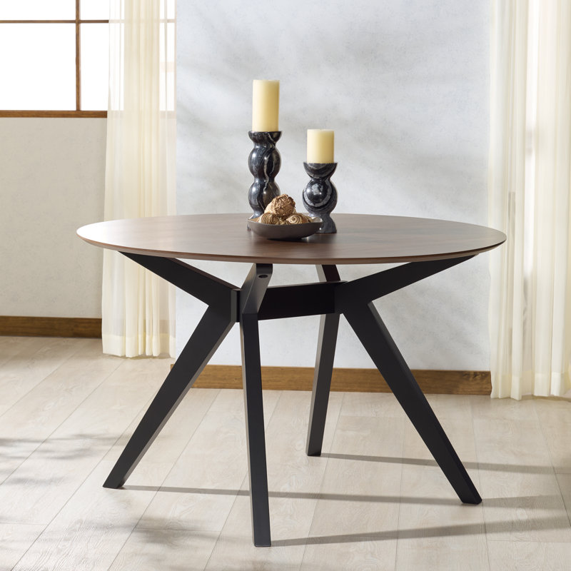 Rhonda Round Wood Dining Table, Walnut, Black