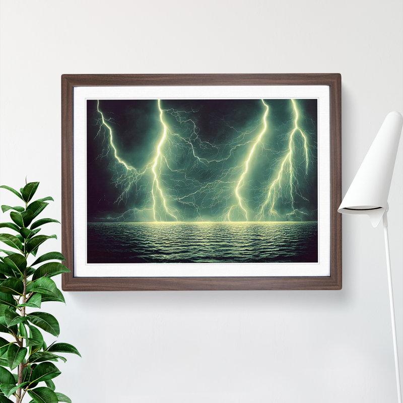 Contrasting Lightning Storm - Framed Print, 34cm H x 46cm W x 2cm D, Walnut