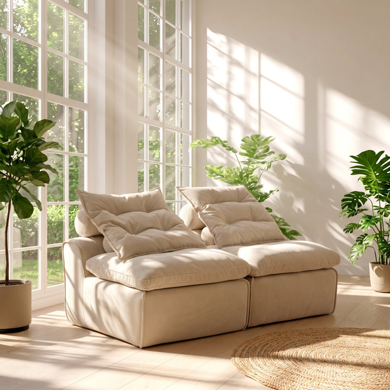 Canapé modulaire en velours côtelé 2 pièces l 66 po x P 37,9 po x H 33 po