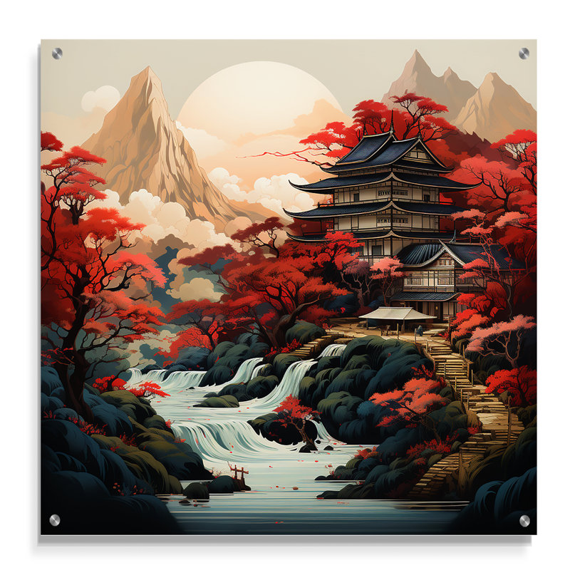 Estaugh - Art asiatique, art mural acrylique, H 30 po x l 30 po