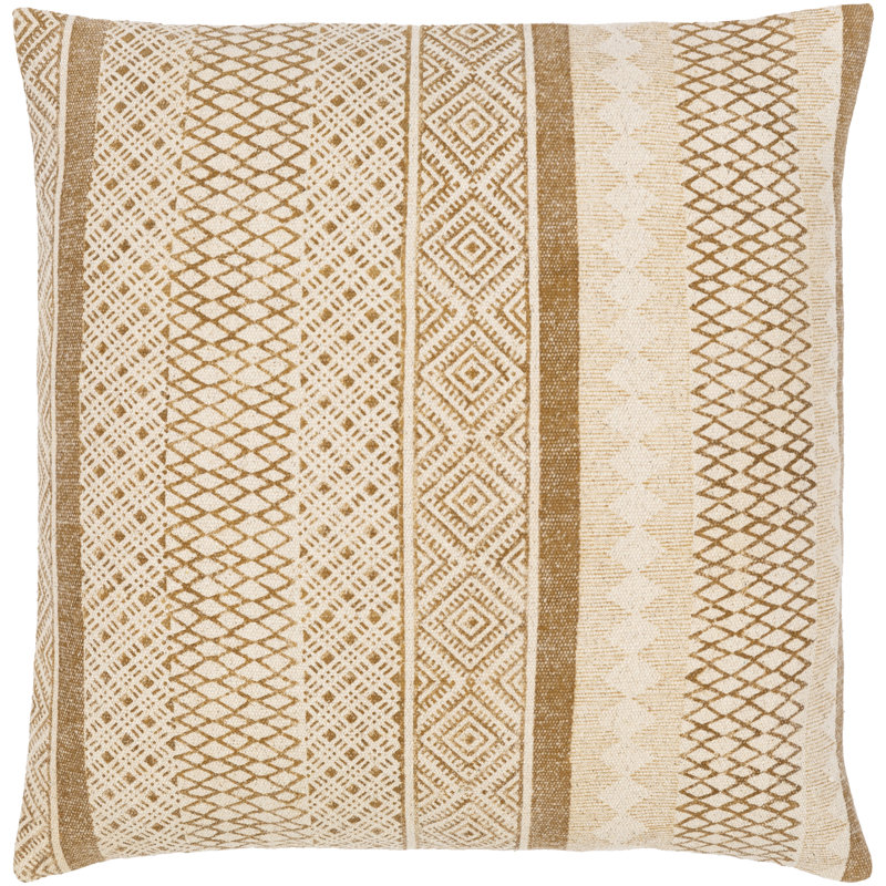 Oreiller carré 100% coton Zetta, 22 po x 22 po, Housse de coussin seulement - sans coussin, Beige clair / brun clair