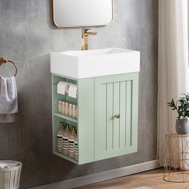 Meuble-lavabo de 20 po avec lavabo en céramique, Vert