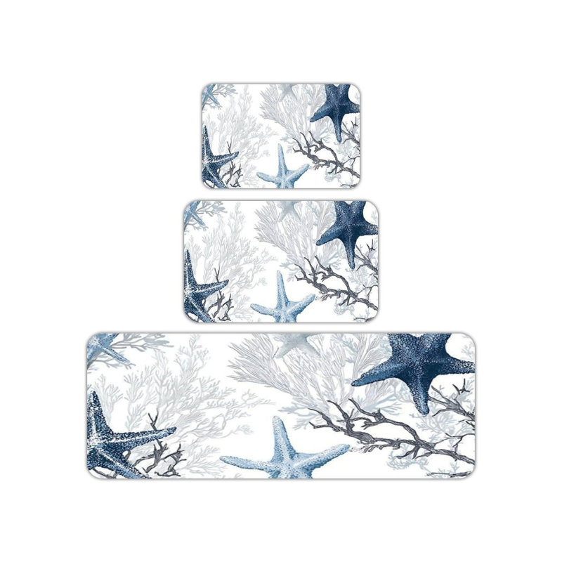 Ensemble de 3 tapis de cuisine bleu et blanc Starfish