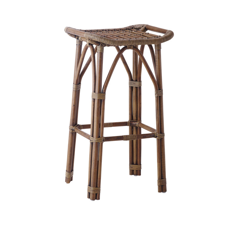Antique Brown Rattan Saddle Style Bar Stool