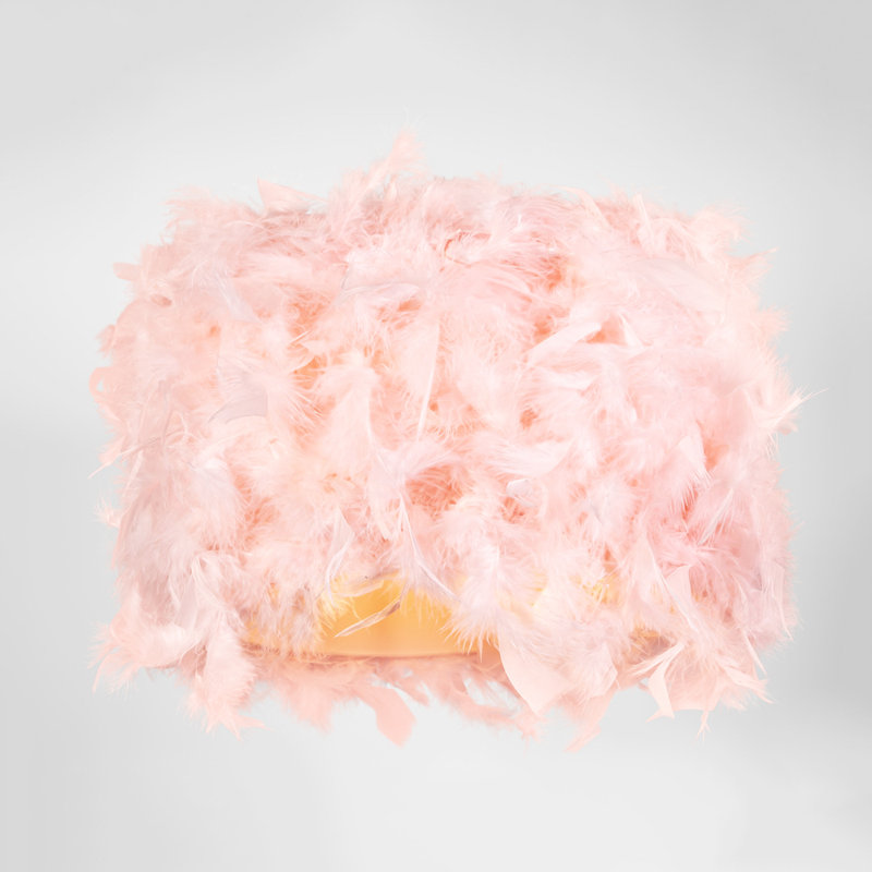 Modern Designer Real Feather Drum Lamp Shade with Inner Cotton Lining, Pink