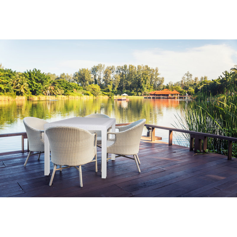 Livie Rattan Dining Table, White