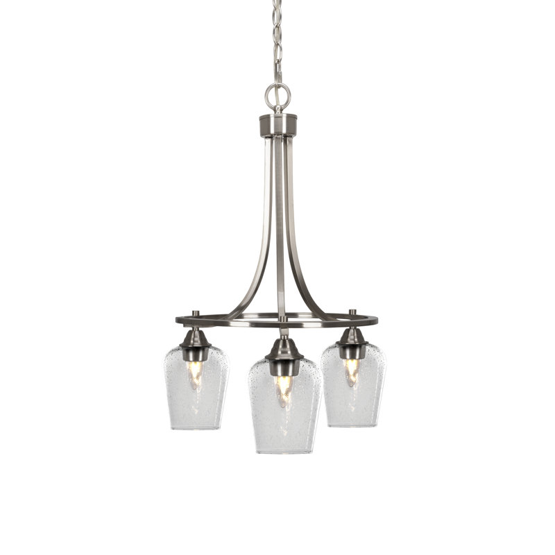 Lustre 3 lumières Paramount illustré en finition nickel brossé avec verre transparent de 5 po