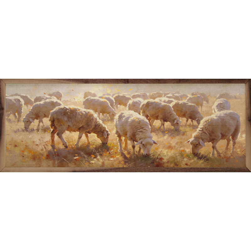 Troupeau de moutons en automne, H 12 po x l 36 po