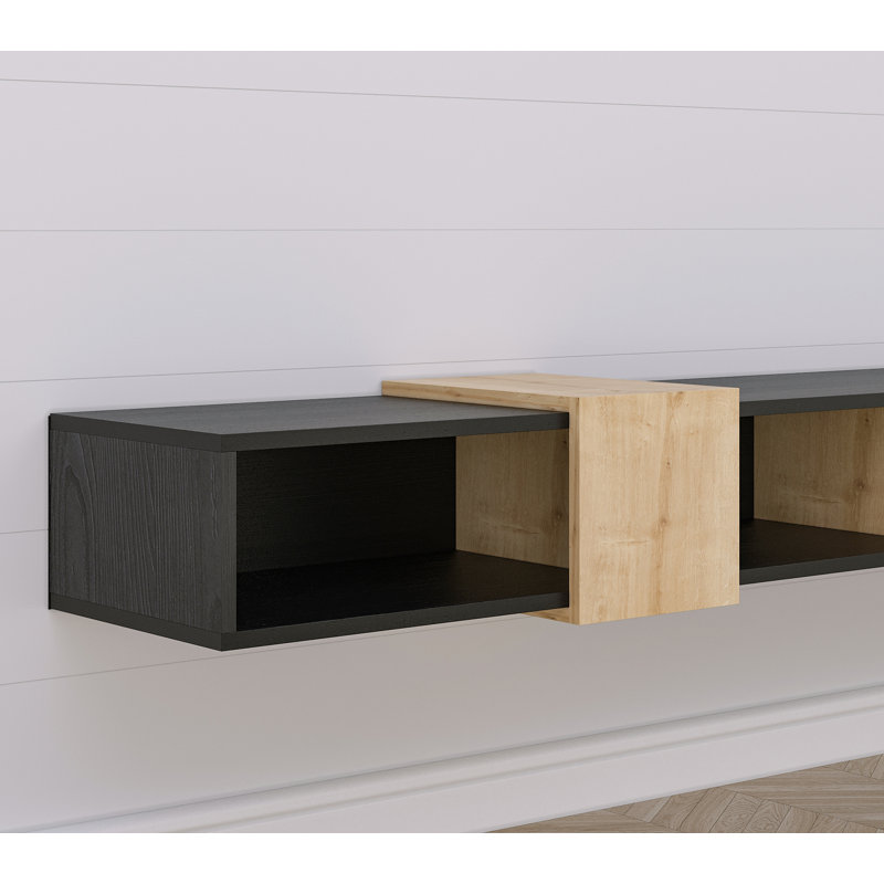 Médias audio-vidéo flottants muraux 71 po Draylee, Bois noir - chêne