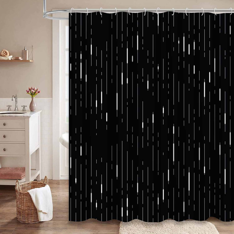 Rideau de douche abstrait à rayures noires et blanches avec 12 crochets, L 72 po x l 78 po