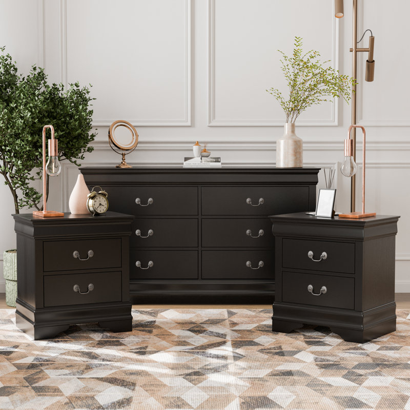 Ensemble de chambre à coucher 3 pièces Aberdeen (1 commode et 2 tables de chevet), Brun