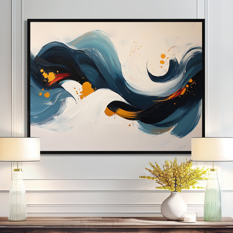 Omor - Abstract Large Wall Art, Noir, noir, noir, noir, H 12 po x l 20 po, Cadre flottant