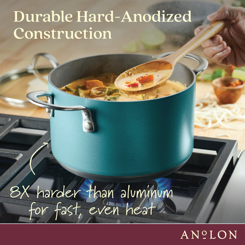 Anolon Achieve Hard Anodized Nonstick Saucepot with Lid, 4 Quarts, Teal
