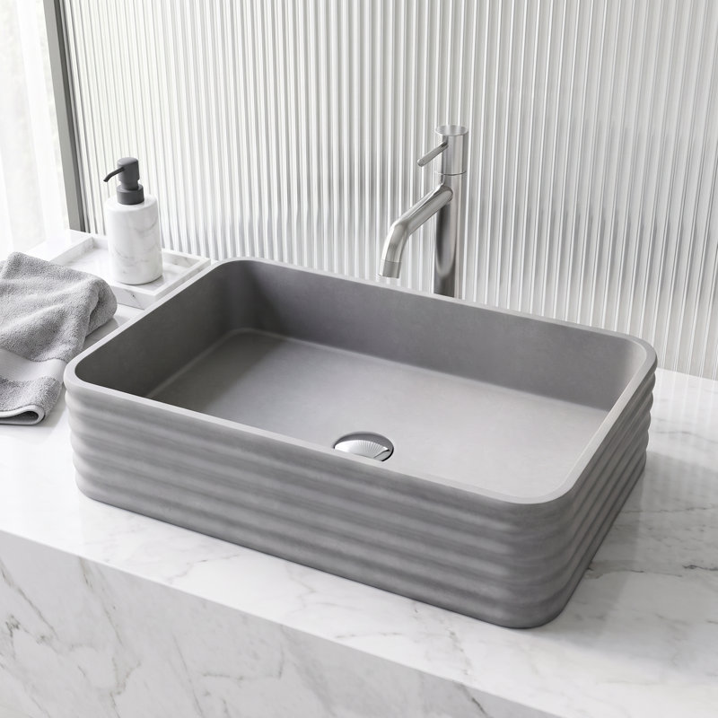 Cadman 21" L x 14" W x 5" H Gray Handmade Rectangular Vessel Bathroom Sink