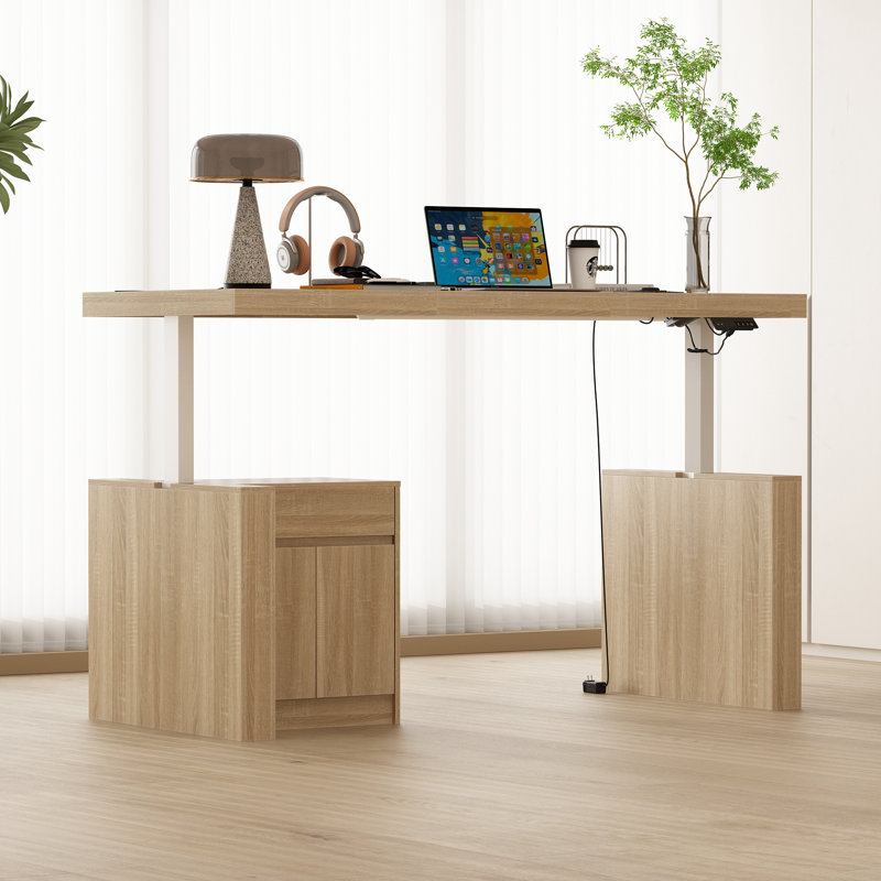 Cyril 71'' W Height Adjustable Standing Desk, Natural Wood