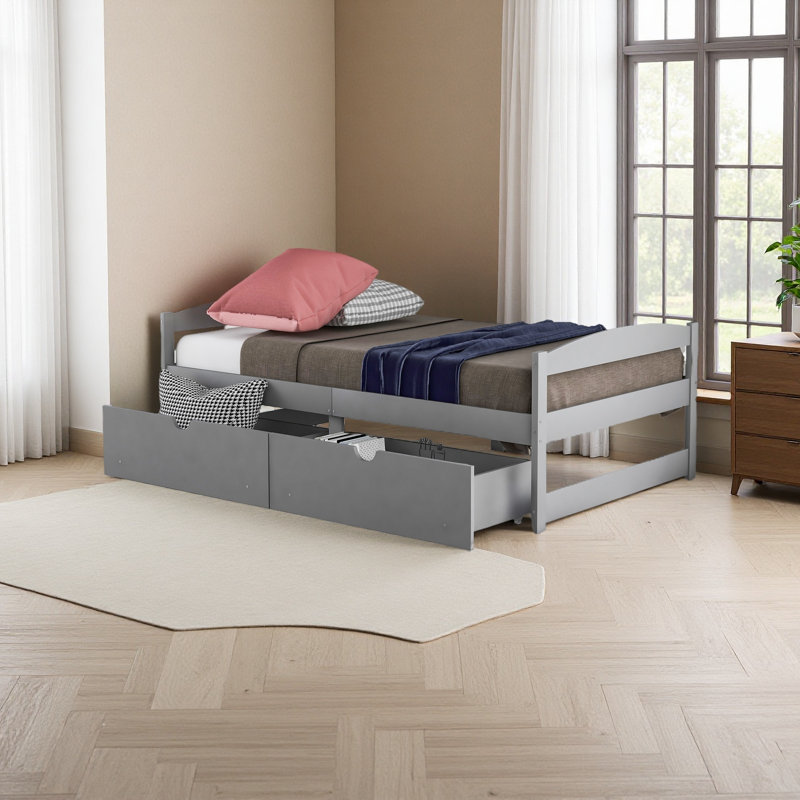 Lit plateforme simple avec deux tiroirs, Gris