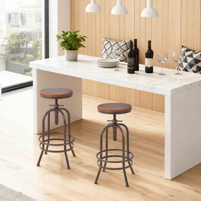 Set Of 2, Industrial Bar Stool-Retro 26-32.3Inch Swivel Stools-Kitchen Chair-Bar Counter Height Adjustable-Fully Welded