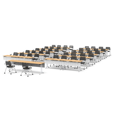 42 Person Training Meeting Seminar Tables with Modesty Panels and 42 Chairs Complete Set by TeamWORK Tables