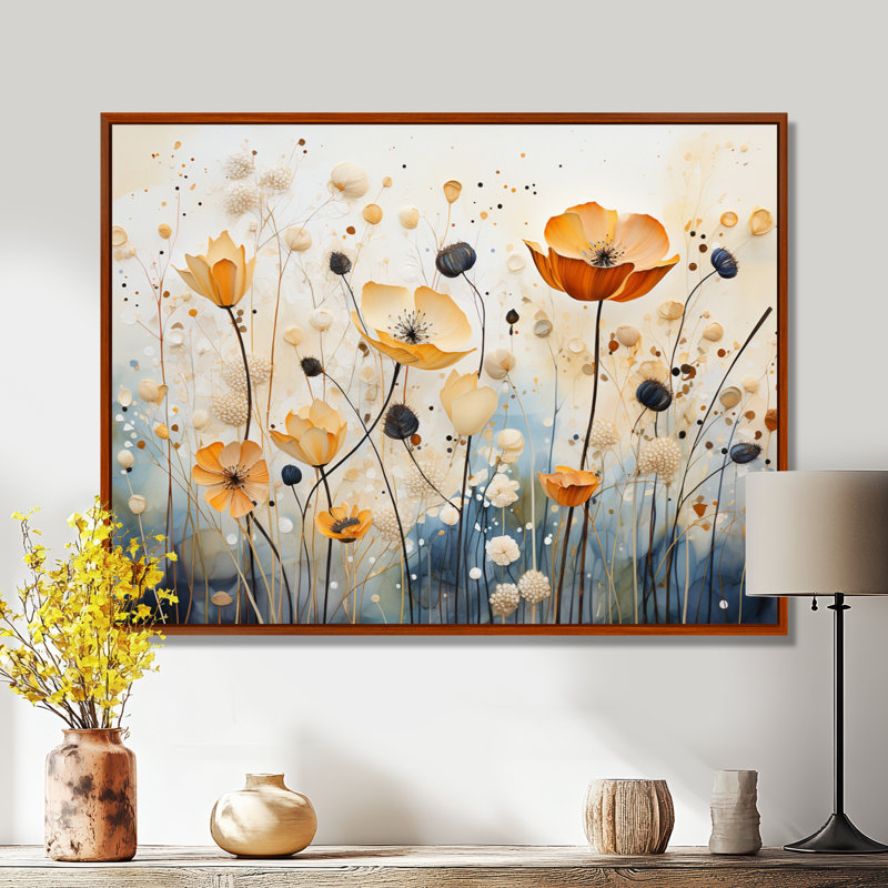 Décoration murale orange et bleu avec sourdine botanique I - Botanicals abstraits, H 12 po x l 20 po x P 1 po