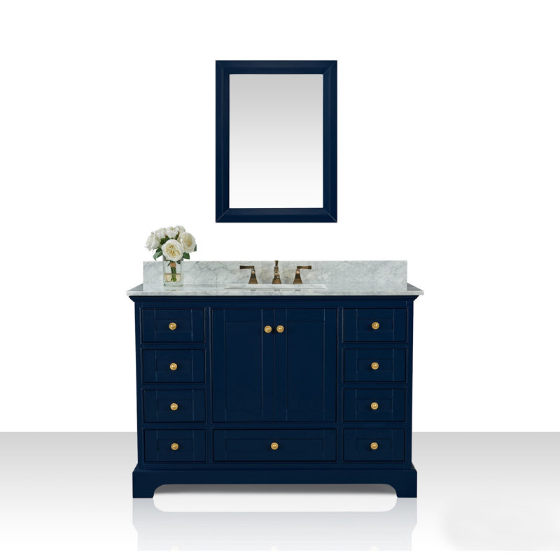 Audrey 48'' W Single Vanity, Carrara White, Brushed Nickel, Sapphire Gray