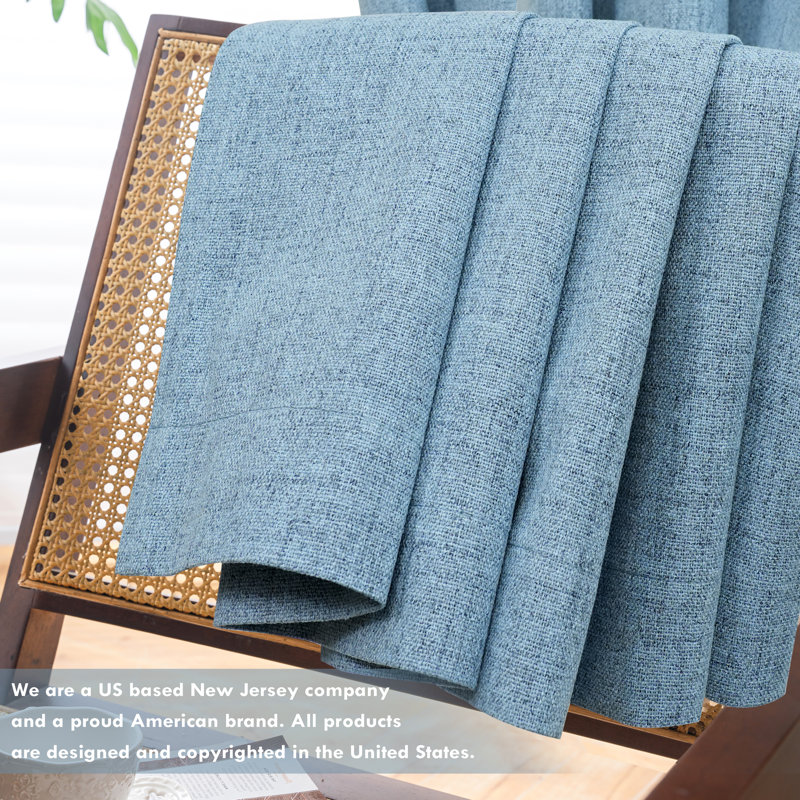 100% Blackout Linen Textured  Curtains Farmhouse Thermal Insulated Pocket Back Tab Full Light Blocking 2 Panel, 52" W x 84" L