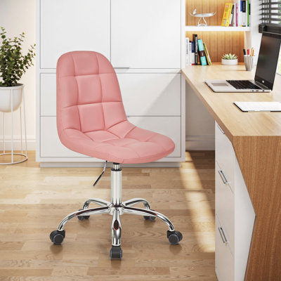 Modern Upholstered Armless Office Chair With Wheels, Adjustable Height Mid-Back Swivel Desk Chair