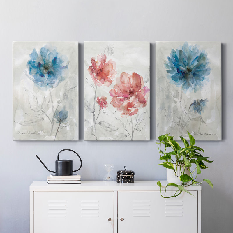 " Blue Dahlia " 3 - Pieces, 18" H x 36" W x 1" D