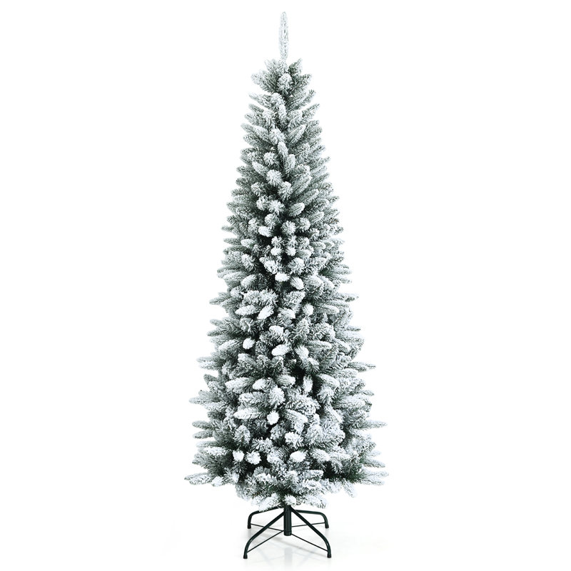 Arbre de Noël blanc réaliste pin floqué / givré, H 6,5 pi