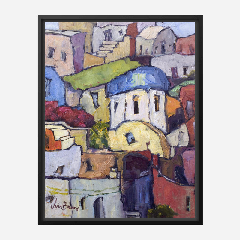 Santorini I - reproduction d'art sur toile, H 32 po x l 26 po x P 2 po, Cadre flottant noir