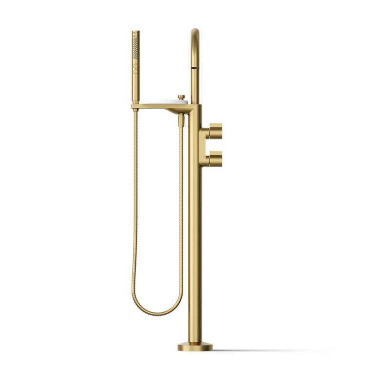 Components Floor-Mount Bath Filler Trim, Vibrant Brushed Moderne Brass, Knob Handle