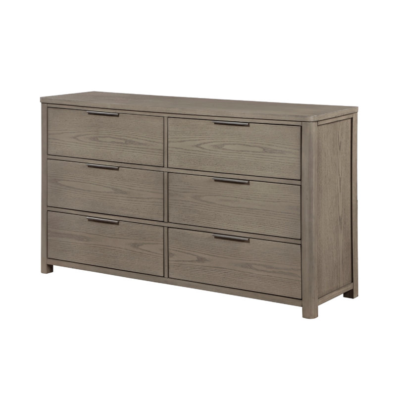 Commode large Dely, 6 tiroirs, poignées à bords chromés, gris rustique moderne
