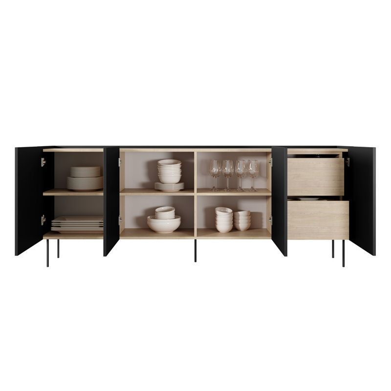 Caparro 220 Cm Wide 2 Drawer Sideboard, Black