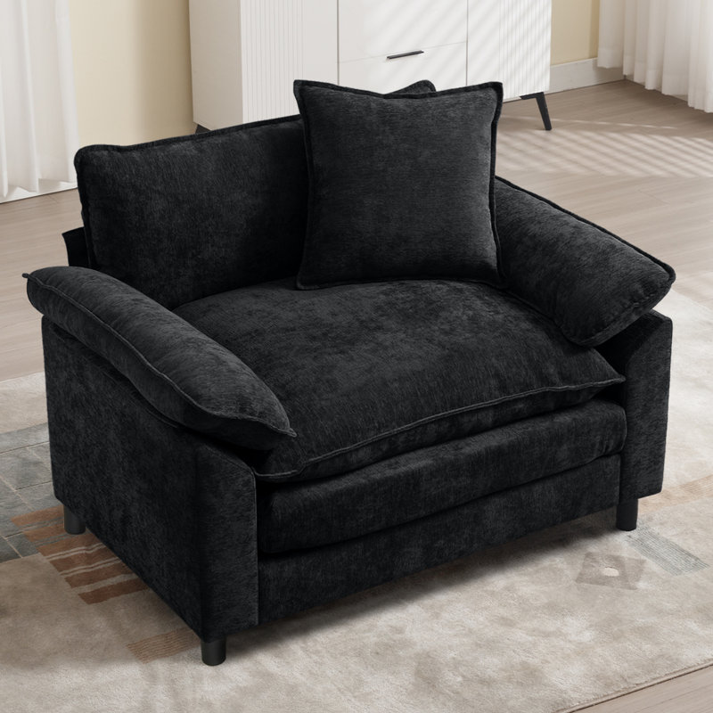 Chenille Oversized Accent Armchair, Black Chenille