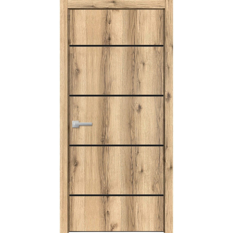 Porte intérieure moderne en bois pré-montée avec quincaillerie Planum 0015, cadre et moulures en chêne à panneau unique, portes robustes pour salle de bain et chambre à coucher - 32 po x 80 po