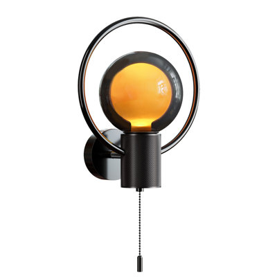Applique murale noire câblée moderne, 1 ampoule G125 incluse, applique murale globe en verre avec chaînette, applique art déco pour chambre à coucher, salon, meuble-lavabo, couloir
