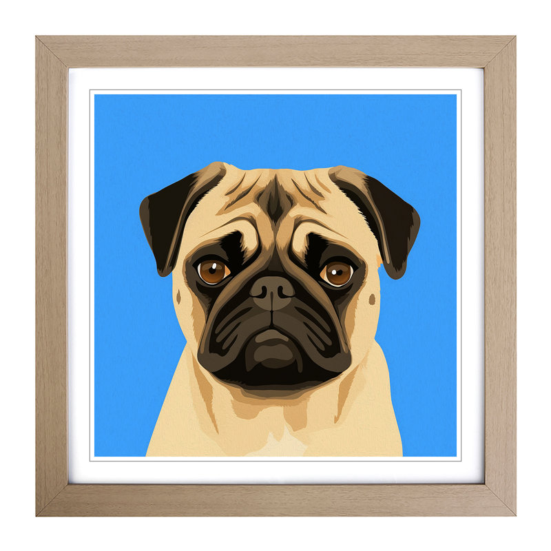 Pug Minimalism No. Copy - Framed Print, Multicolor Blue, Oak