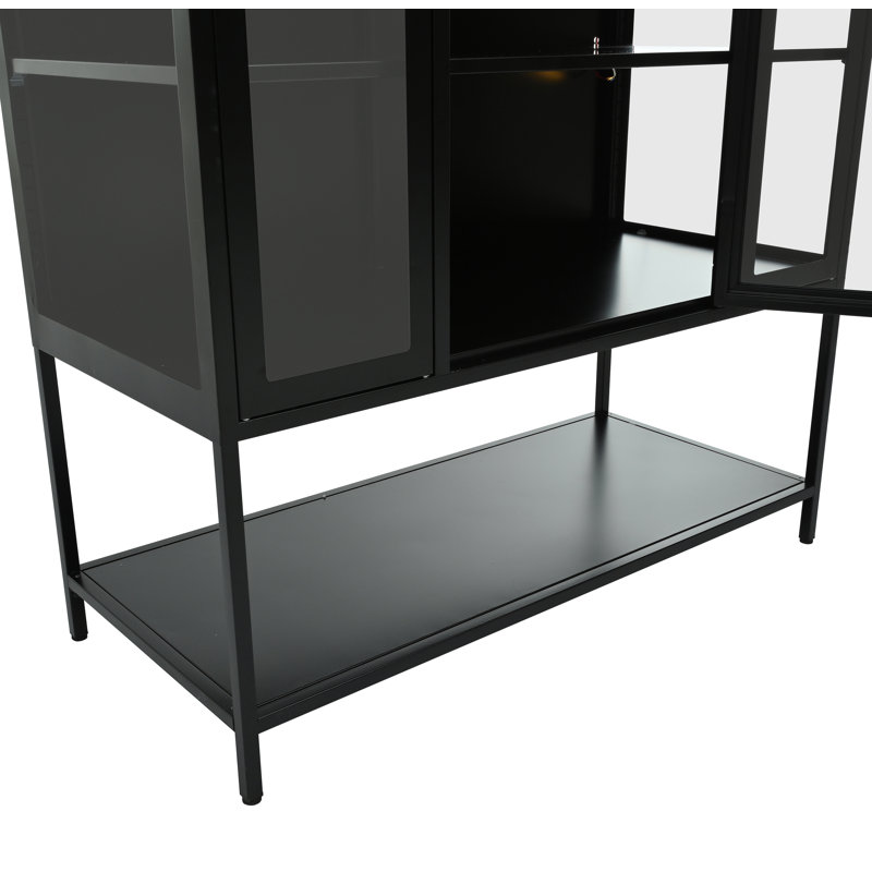 67.25'' Tall Iron Display Cabinet With Glass Door And LED Lights Steel Curio Cabinet For Collectibles Figures Trophies 3-Sided Glass Display Case For Home Office Study Room Stores Playroom - Black