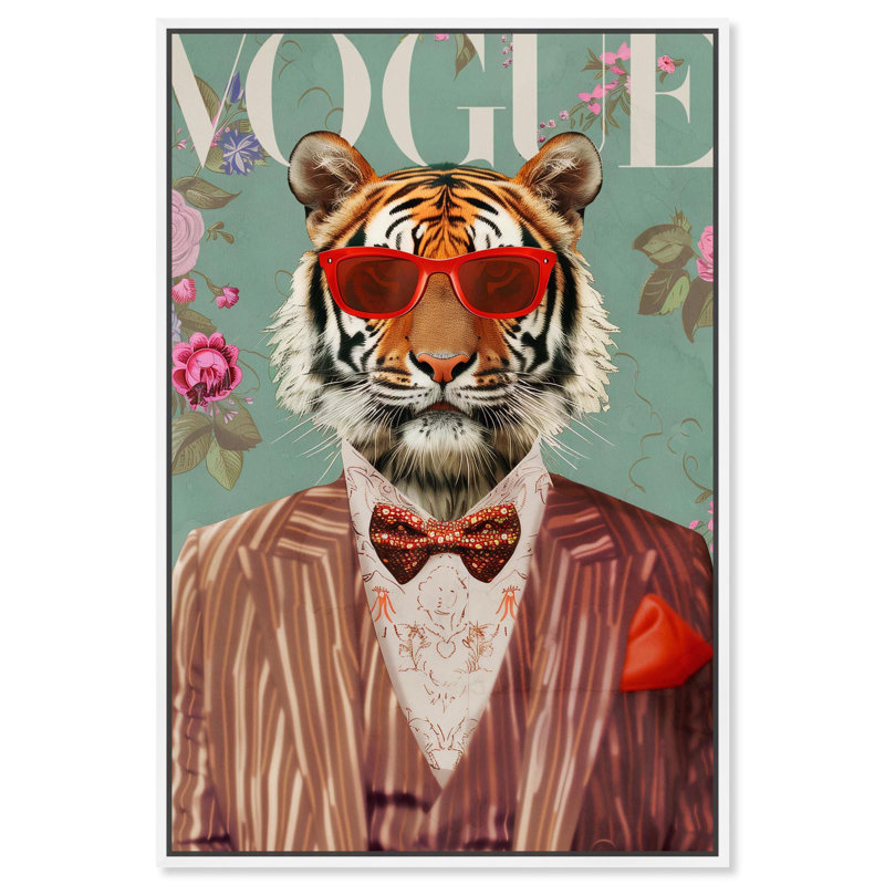 Toile de tigre Coquette tendance Art par Art Remedy, Cadre blanc, H 37 po x l 25 po
