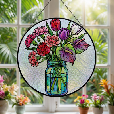 Vitrail d'arrangement floral H 7,8 po