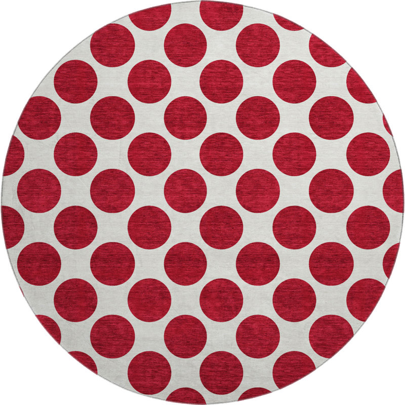 Premium Machine Washable Prisco Red Rug, Round 8'