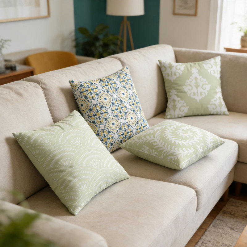 Ensemble de 4 coussins décoratifs vert botanique pour canapé, canapé-lit, lit - Housse de coussin en polyester de style forêt tropicale moderne de 18 po x 18 po (bourre non incluse)